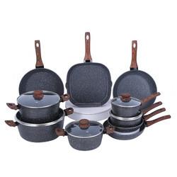 Various Models Kitchen Cookware Maifan Stone Aluminium Ollas Cooking Pot Sets With Thick Wooden Handle