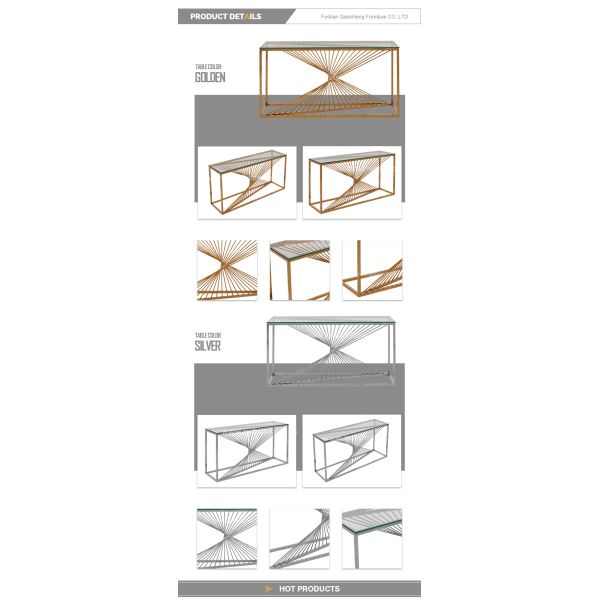 Tempered Glass 150x45x85cm SS Console Table French Style Gold Metal Legs