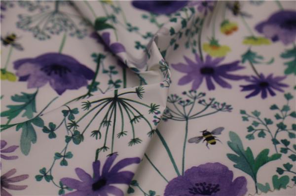 Digital Print PU Leather With Purple Flower Style For Light Coat , Raincoat
