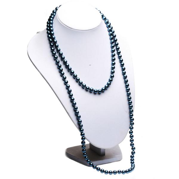 Luxury Round Blue 8mm Shell Pearl Sweater Necklace 55 Inches (N08612)
