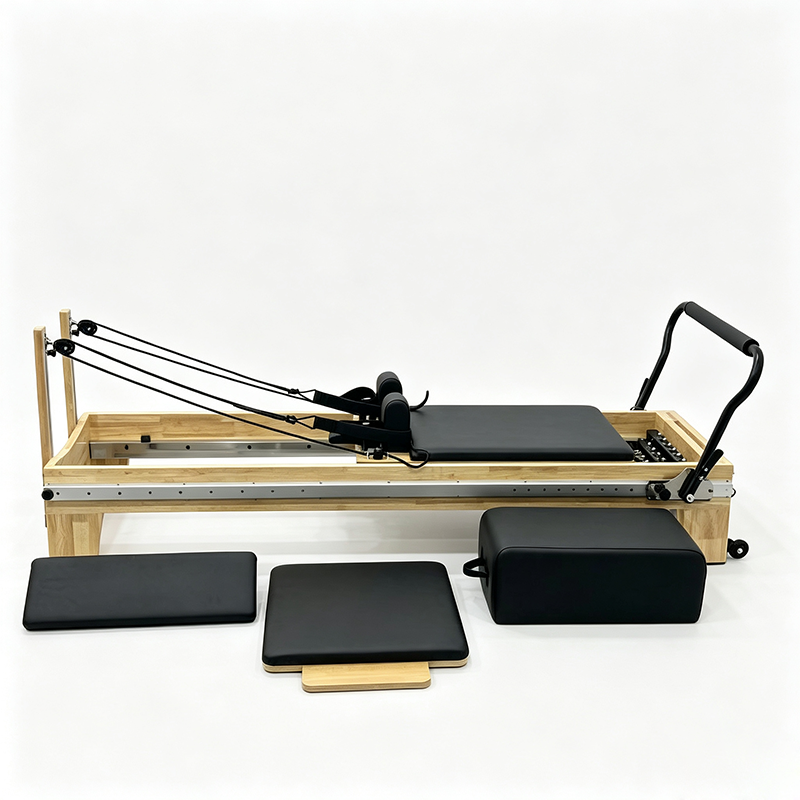 Custom Rubber Wood Foldable Wooden Pilates Reformer Machine Full Track For Professional Studios