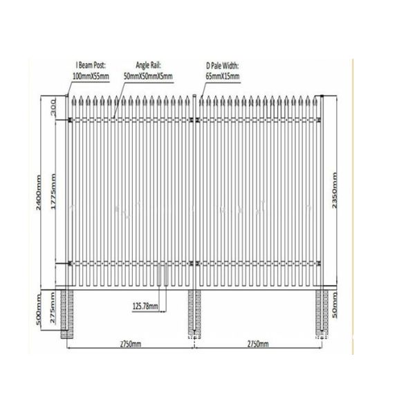 Euro Style Metal Palisade Fencing For Airport , Triple / Single Point Top
