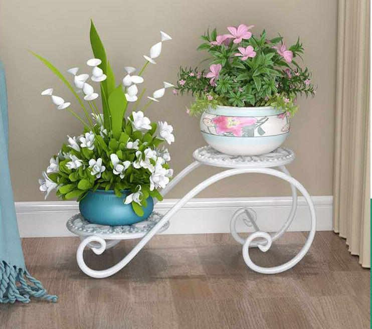 White 2 Tier Flower Cart Plant Stand , 45cm Width Plant Cart Indoor