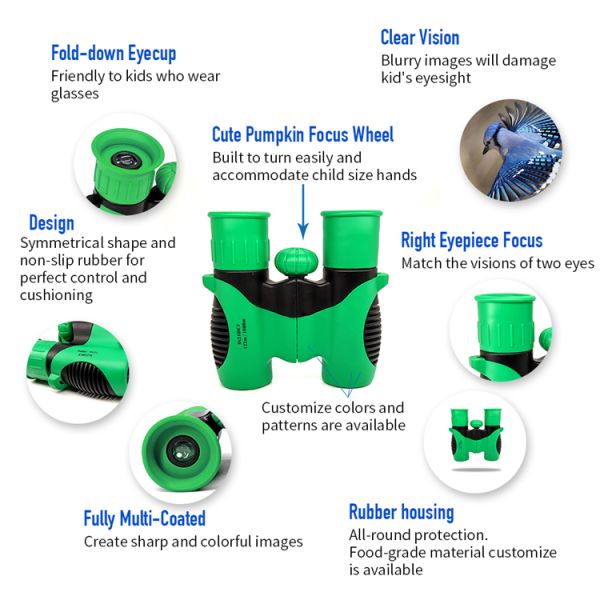 High Power 8x21 Kids Binoculars Outdoor Exploration Kit With Water Resistant