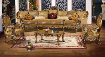 3 Seater Wooden Luxury Sofa Set High Resilience Elastic French Baroque Couch ISO9001