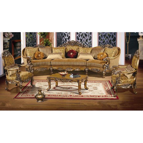 3 Seater Wooden Luxury Sofa Set High Resilience Elastic French Baroque Couch ISO9001