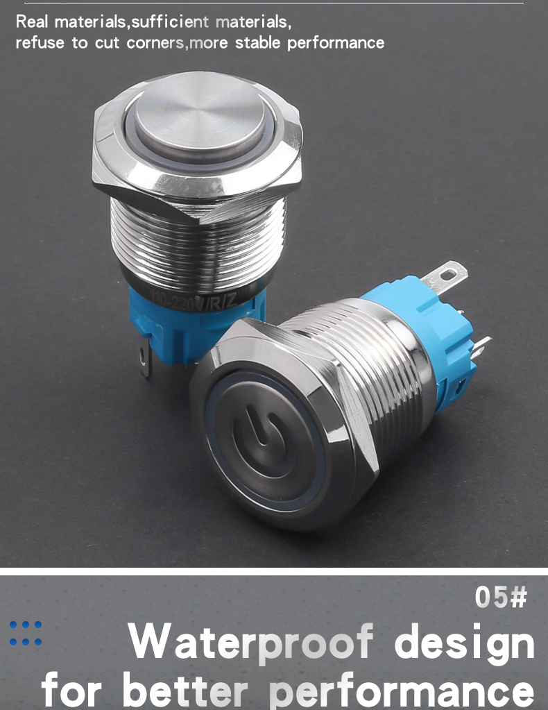 19mm Metal Push Button Switch 1NO1NC Waterproof High/Flat Head Ring-LED Momentary Latching Button Switch 6V 12V 220V