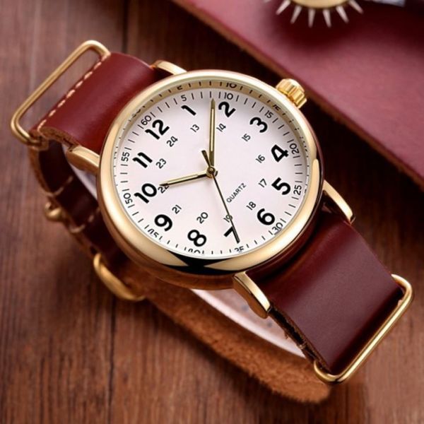 ODM Leather Band Chronograph Watch Brown Leather Strap Stainless Steel Buckle