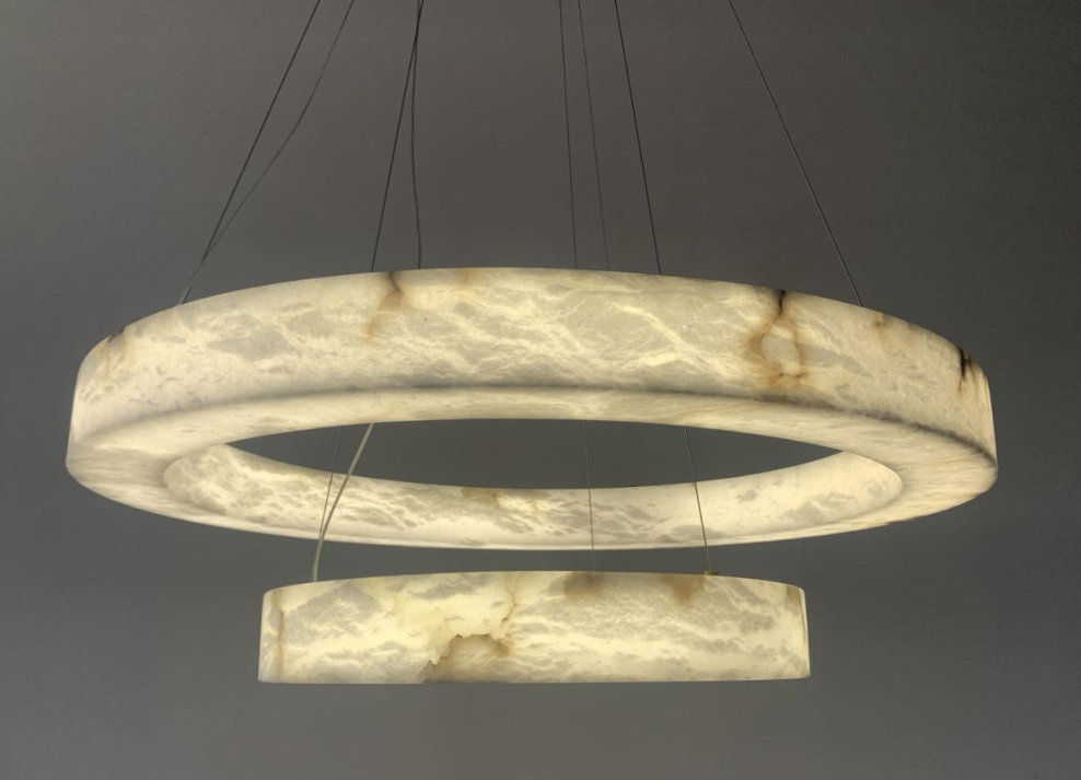 Скандинавский современный кольцо испанский алабастр камень латунь подвесная лампа люстра для гостиной