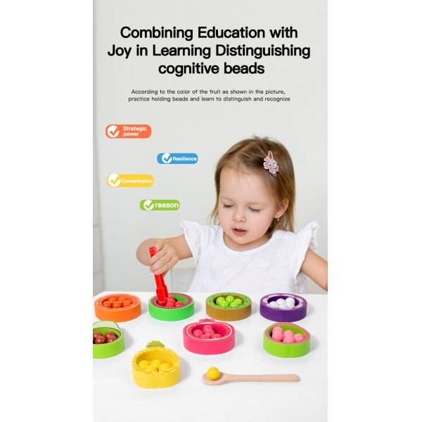 Wholesale Fruit Color Matching Bead Game Wooden Kitchen Toy Pretend Play Toy Early Educational Toys