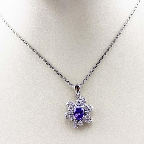 Sterling Silver Cable Chain  Oval Green Cubic Zircon Pendant Necklce (P10)