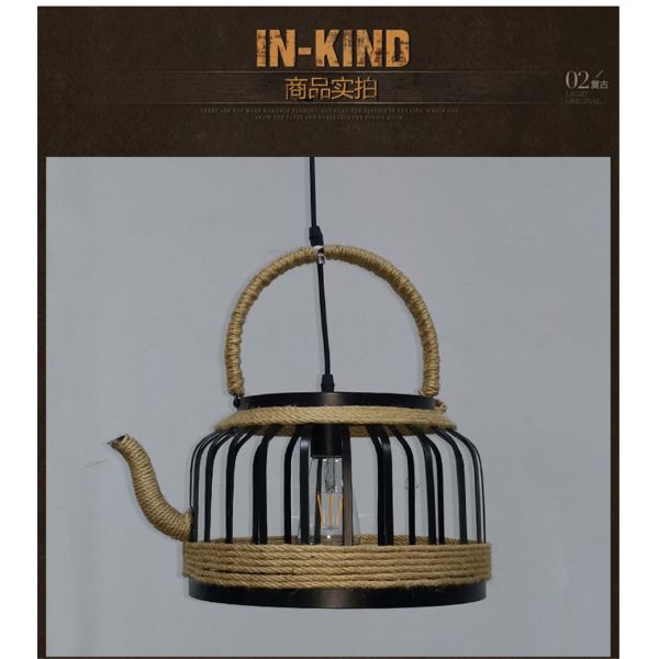 American Retro Teapot Industrial Pendant Lights Living Room Kitchen Rope Pendant Light(WH-VP-192)
