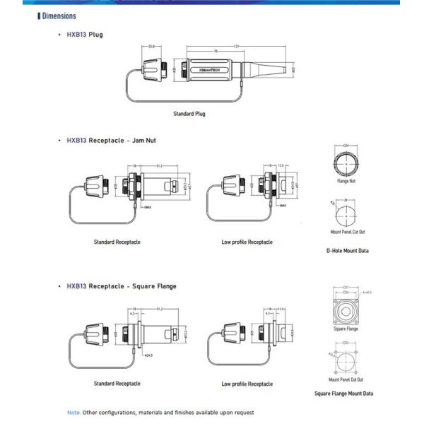 Tactical waterproof fiber cable Hermaphroditic Interconnection Expanded Beam Connector HXB13