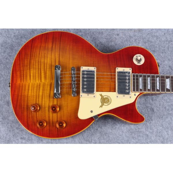 Custom 50th Anniversary LP Reissue electric guitar,Aged Vintage Cherry Sunburst tiger flame musical guitar free shipping