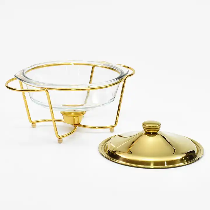 Transparent Alcohol Furnace Round Chafing Dish With Glass Lid