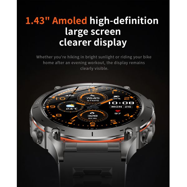 Outdoors Y101 Smart Watch 1.43inch Amoled 730mAh GPS 3ATM Flashlight Air Pressure Altitude Sports Watches Men Smartwatch