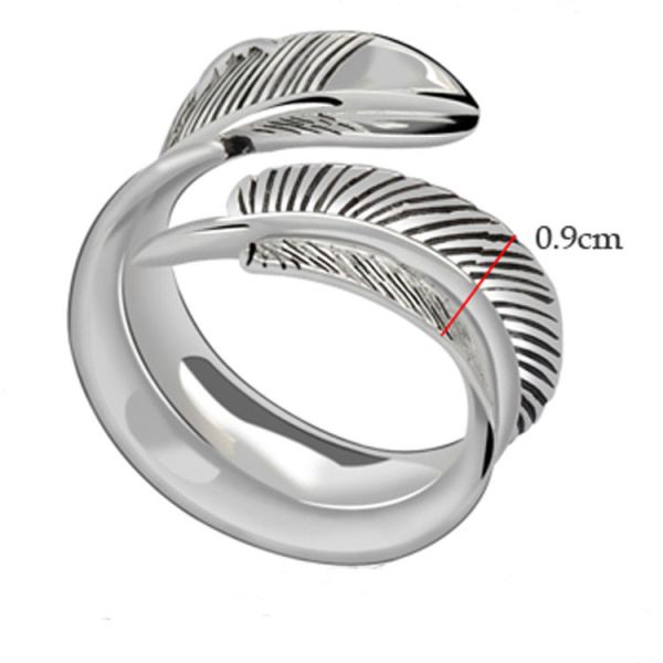 925 Silver Feather Ring Vintage Plume Adjustable Opening Band Ring (011231W)
