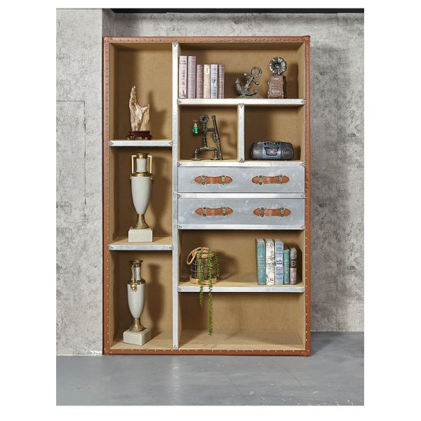 Nidea #302 Industrial Style Wooden Shelf Aluminum Frame Bookshelf with Pull-Out Shelves Multifunctional Design for Living Room Home Office