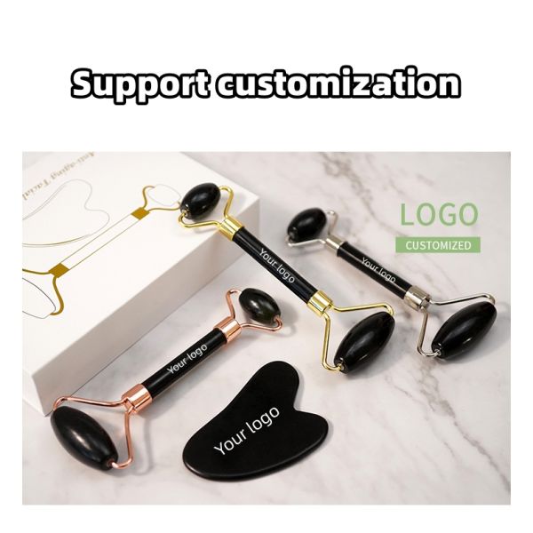 Muscle Massage Custom Black Bian Stone Gua Sha Scraping Board Guasha Face Roller Gift Box Set for Spa Skin Care Routine