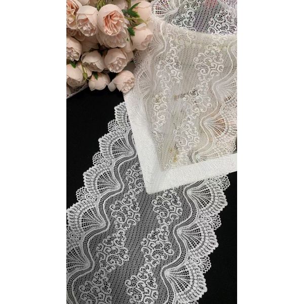 Classic French Style White 22cm Lace Edge Spandex/Nylon lace tirm Elastic Garment Border for Wedding Decoration & DIY