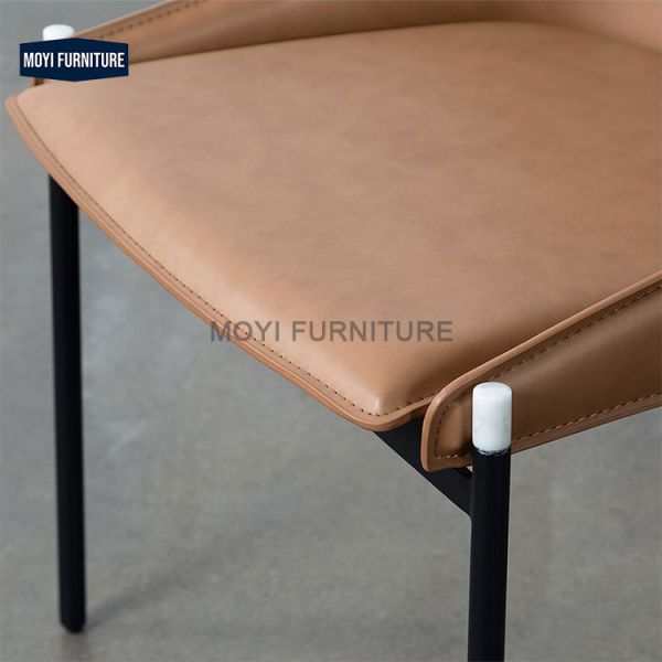Refined Top-Stitching  Leather Upholstered Comfortable Padded Dining Room Dining Chairs With Unique 3-Leg Structures