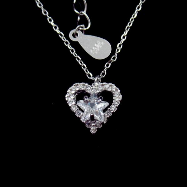 Cross Shape Silver Cubic Zirconia Necklace 925 Double Chain With Plated Rhodium
