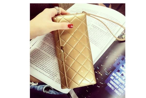 2016 summer sweet new Slim simple long section clutch wallet Ms. Lingge patent leather