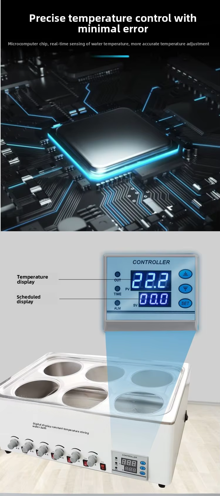 Cenlee Digital Constant Temperature Water Bath 300W Laboratory Heating Bath for Medical Sample Incubation and Testing