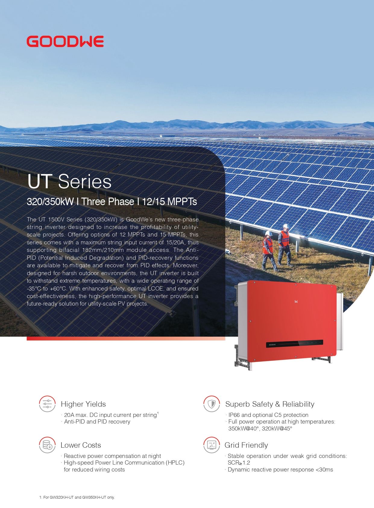 Goodwe UT серия GW-320KH-UT 320kW Трифазный Goodwe On Grid Инвертор 12 MPPT на солнечном инверторе сети