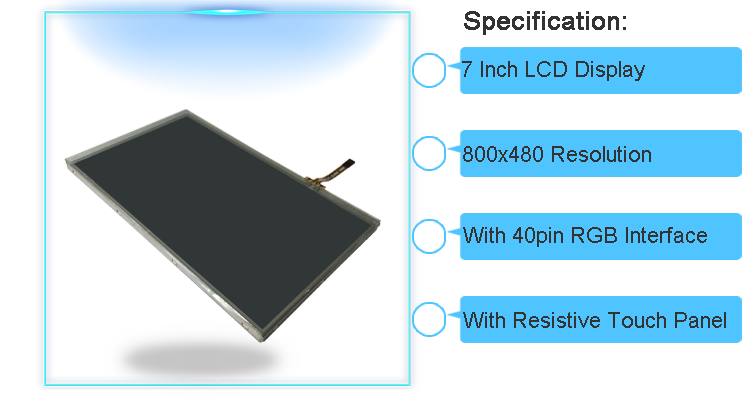 RGB TTL 800x480 40 Pin TFT 7 Inch LCD Display Resistive Touch Screen