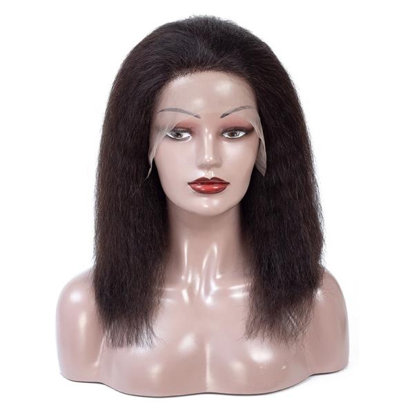 Ready to Ship Kinky Straight Raw Human Hair 5X5 Transparent Lace Front Wigs 12-28 Inches Virgin Human Hair Kinky Straight Wig