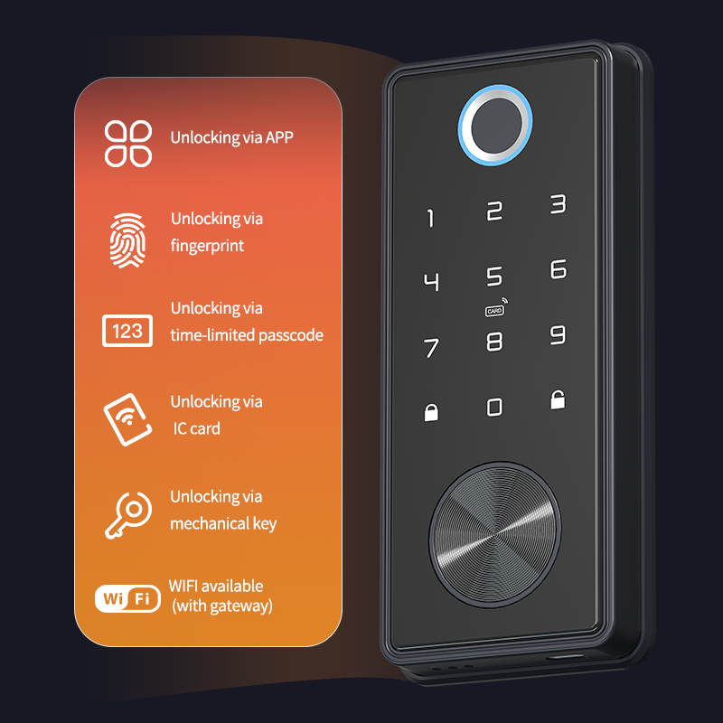 Black Smart WiFi Tuya Fingerprint Digital Door Lock Unlock with Code APP and Fingerprint