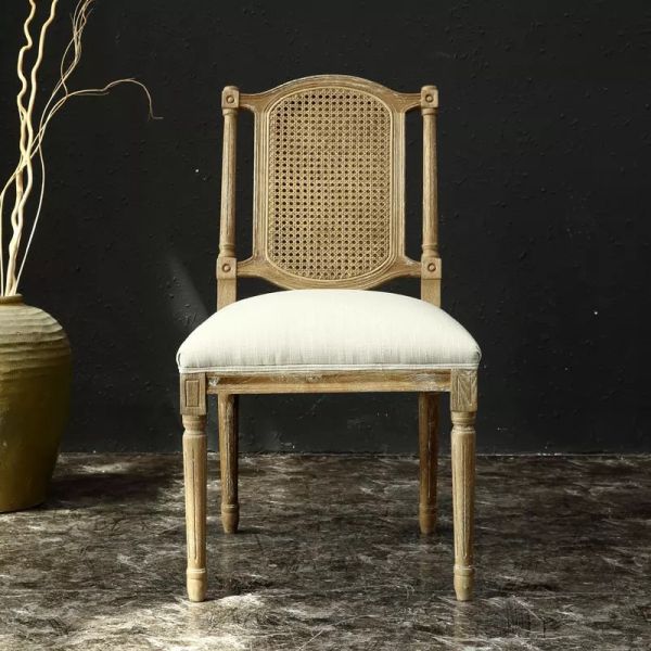 Event french antique style rattan back chair upholstered linen fabric with wooden carved chairs