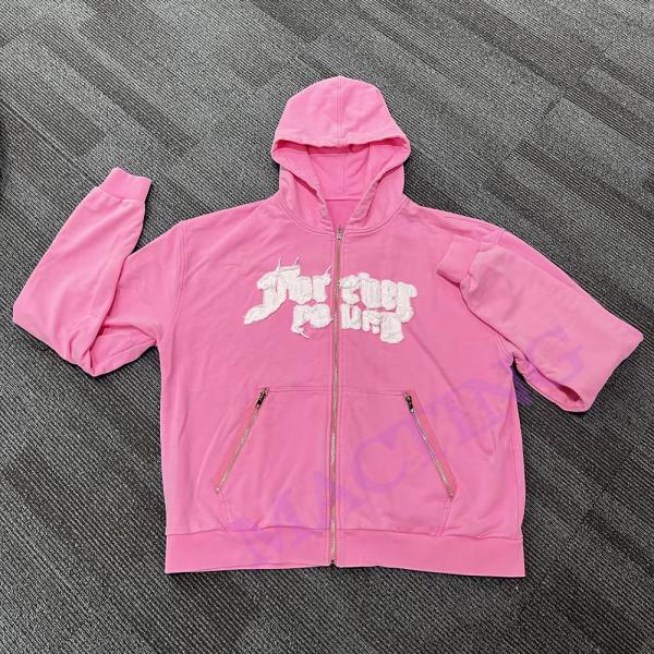 500 Gsm de algodão espesso zipper bolsos bordados bordados Hoodie Homens alinhados Hoodies personalizado