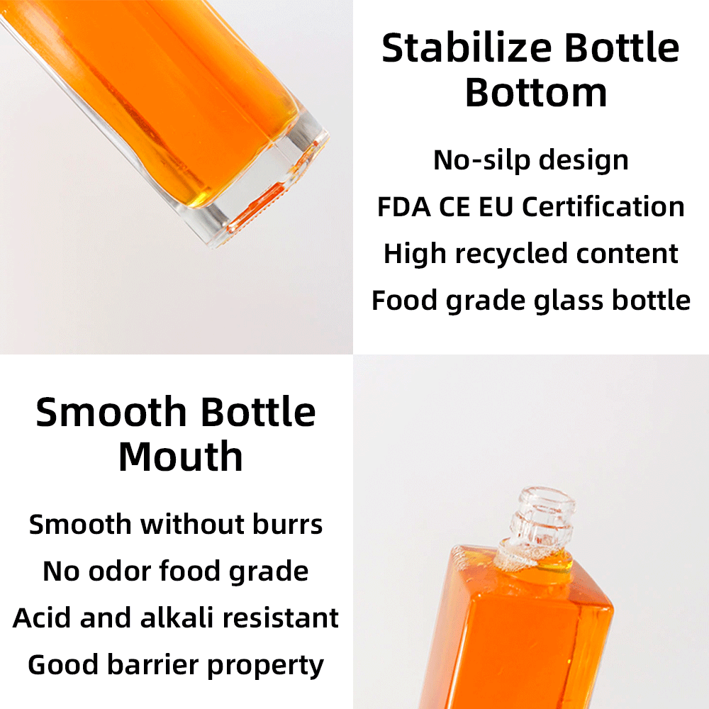 750ml Square Glass Bottle Heavy Base Liquor Decanter For Spirits Flask