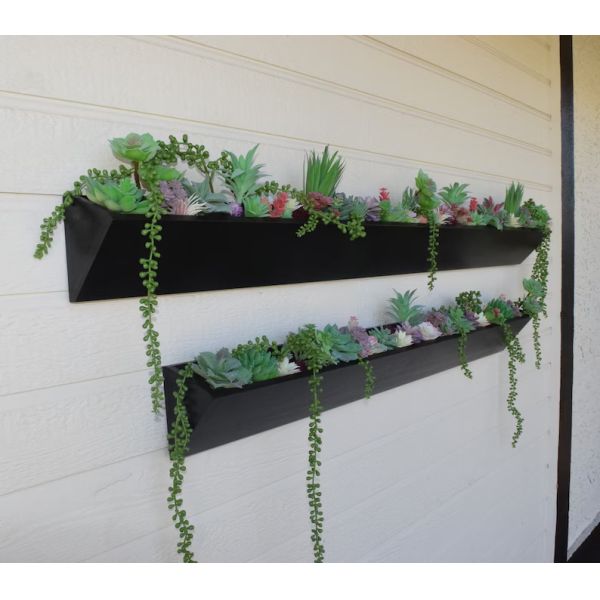 Long Square Wooden Wall Planter for Modern Succulent Display in Indoor Outdoor Garden