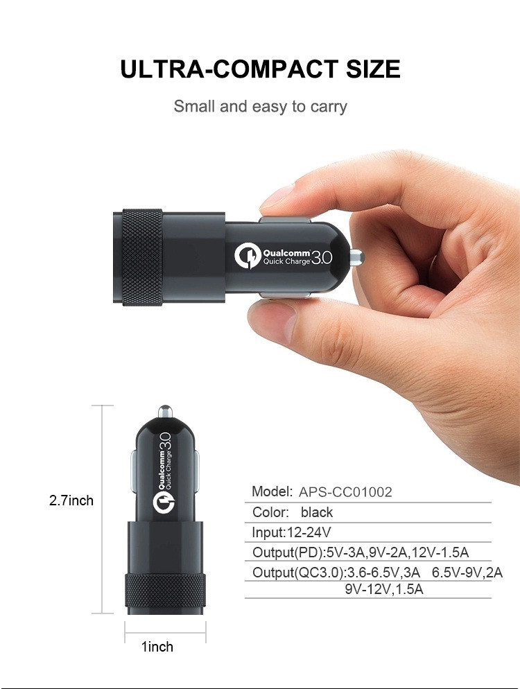 двойной заряжатель телефона быстрого автомобиля USB 30w, тип заряжатель USB PD3.0 автомобиля c для Iphone