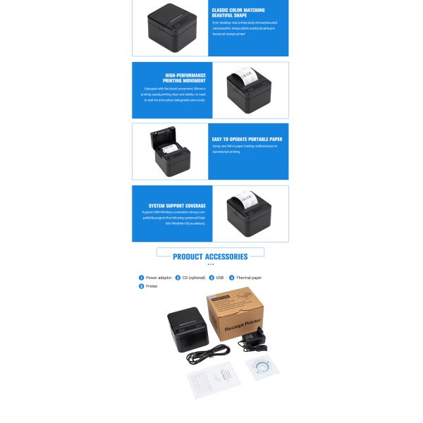 Adapter Direct Power Supply 58mm Wireless BT Thermal Receipt Bill Printer for Android