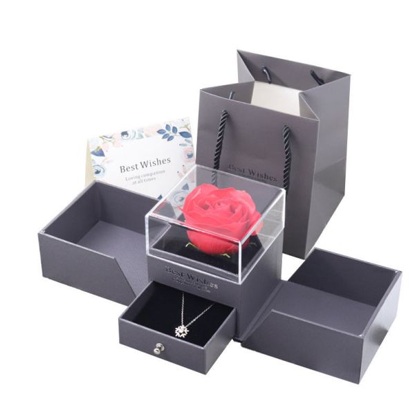 Ribbon Custom Gift Packaging Luxury Full Open Rose Flower Gift Box