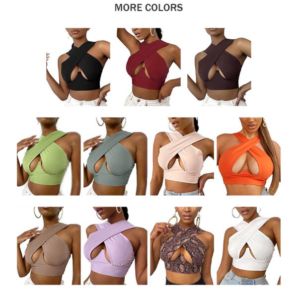 Sexy Women's Crisscross Halter Tank Tops Solid Color Sleeveless Cutout Front Wrap Crop Top bra