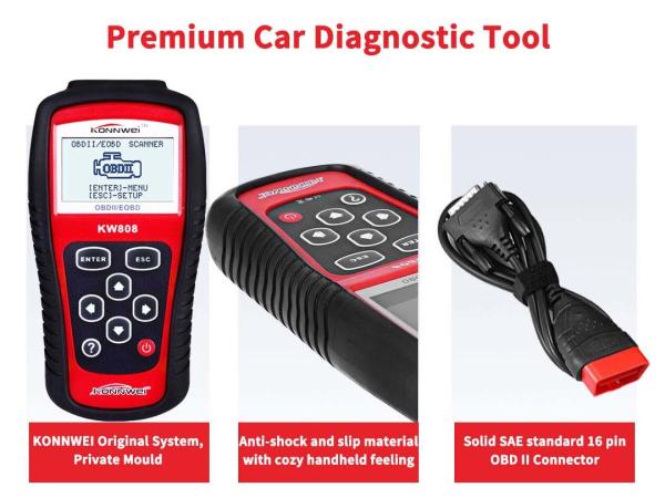 Portable Obd2 Diagnostic Scan Tool 2.8 Inches 5 Languages Konnwei Kw808 ABS