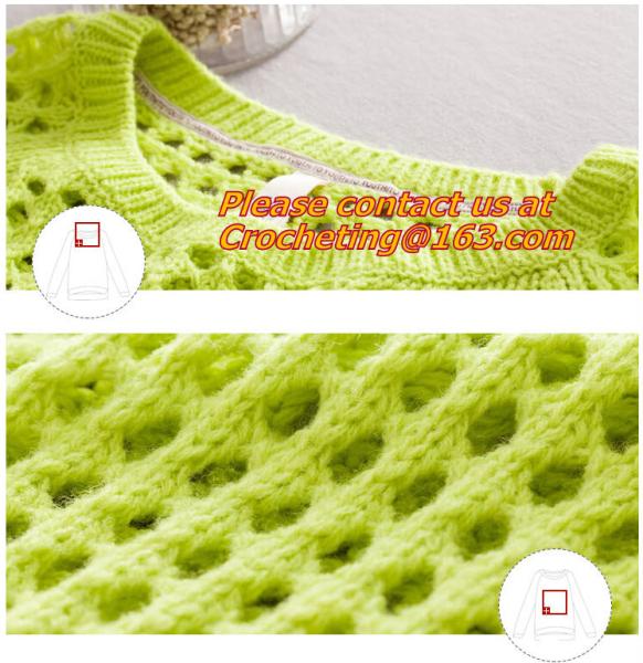 Crochet,Women Loose Crochet Knitted Blouse Wears O-Neck Hollow Pullover Wool Sweaters Top