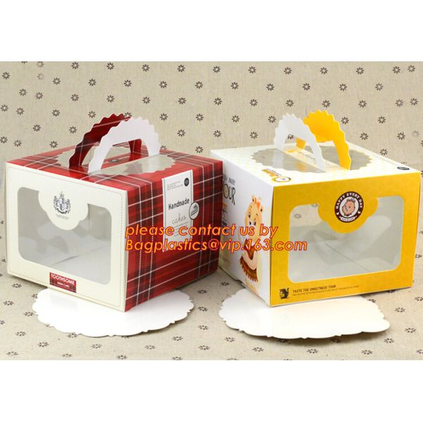 Custom artpaper handle cake box with PVC window, Sweet cake box with handle, cake box with window