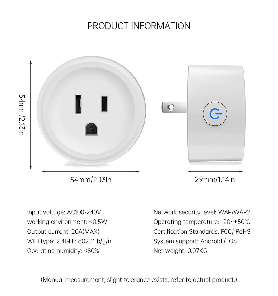 US-to-Universal Smart Plug with 20A High Capacity WiFi Remote Control and Voice Control for Smart Home Automation