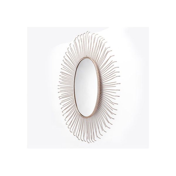 Gold Sunburst Wall Mountable Mirror Oval Sunburst Decoration Metal Frame Distressed Look