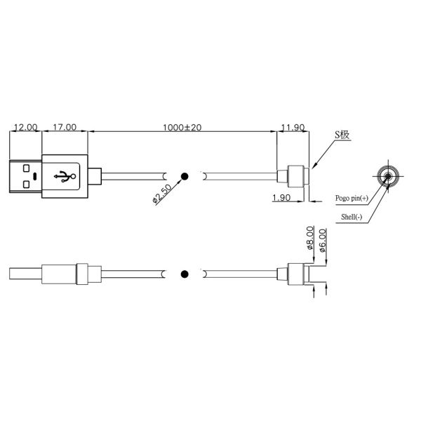 6.0mm Smart Watch Charging Cable 2Pin Magnetic Charger Universal for Smart Bracelet