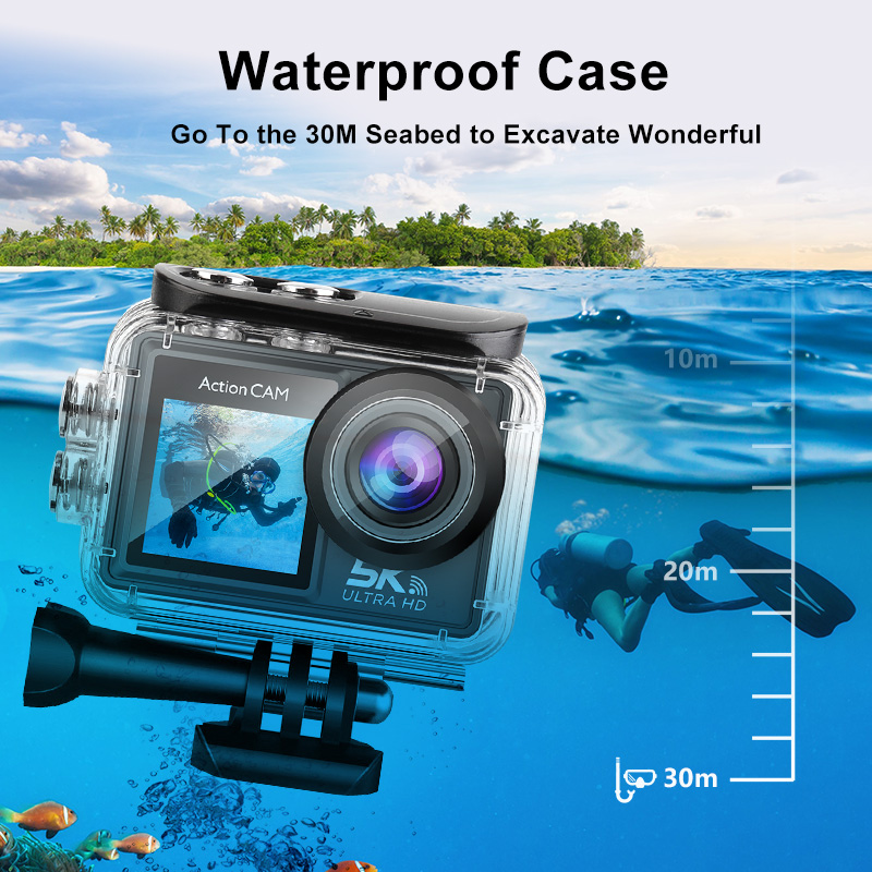 5K Dual Screen Action Camera with MIC EIS Stabilization WiFi Remote Control Waterproof for Outdoor Sports