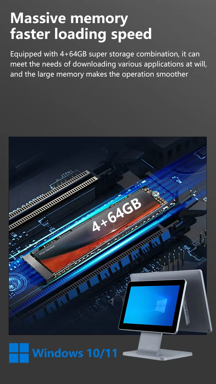 8GB DDR3 Memory 15.6 Inch FHD Ultra Thin Frame Full HD Resolution Win11 Android POS System Touch Screen POS All in One