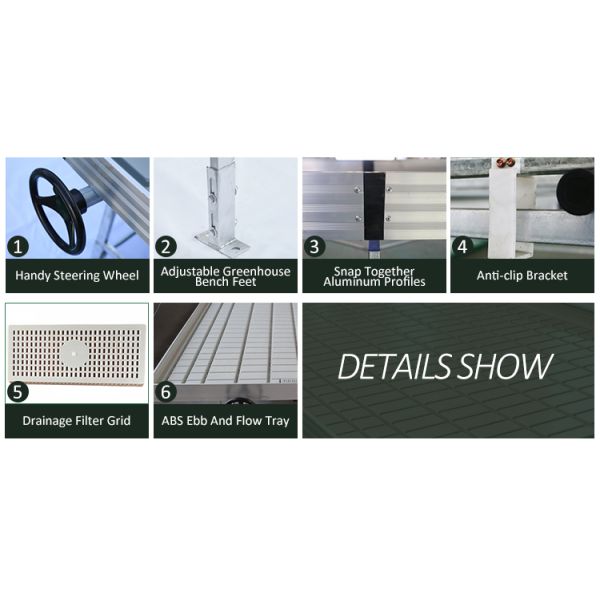 Дополнительное оборудование для теплиц растений 4'×8' 4'×10' Ebb And Flow Rolling Bench