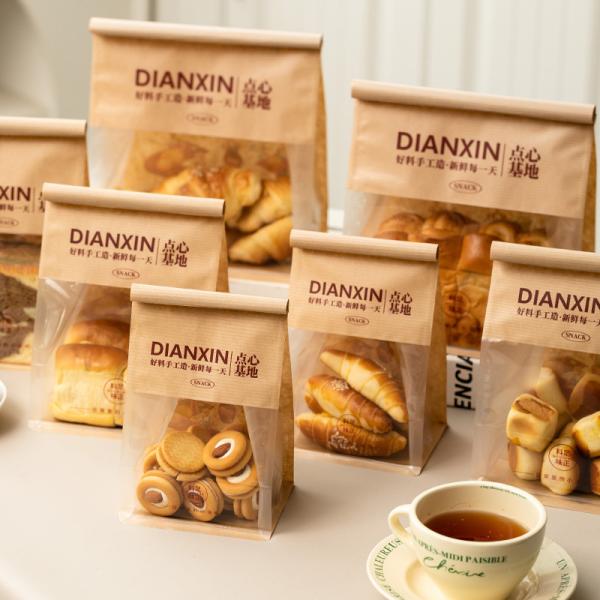 Clear Window Moisture Kraft Paper Bread Bags Resistant For Toast Croissants Cookies Mochi